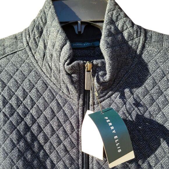 NWT Perry Ellis Men's Dark Saphire Blue Full Zip Quilted Jacket, Large - Picture 3 of 7